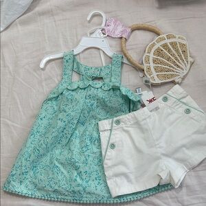 4t Aqua Dress and White Shorts Set with purse